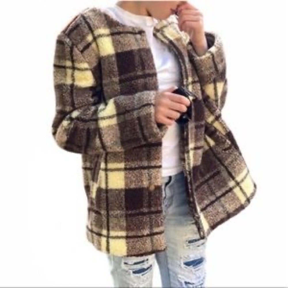 Sanctuary Plaid Snap Teddy Bear Sherpa Coat size XL